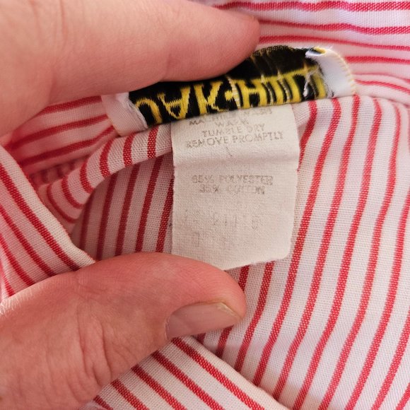 Vintage 80s 90s Oak Hill Red White Striped Eyelet Lace Western Cottage Shirt L - Picture 8 of 8